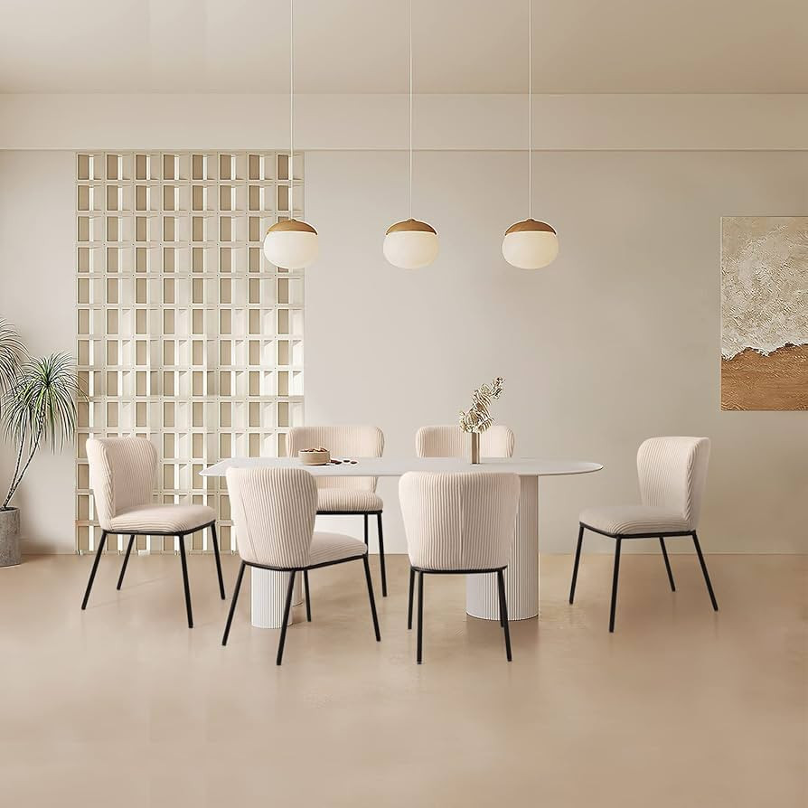 Upholstered Kitchen Chairs Set of 6, Mid Century Modern Dining Chairs Corduroy, Beige | Amazon (US)