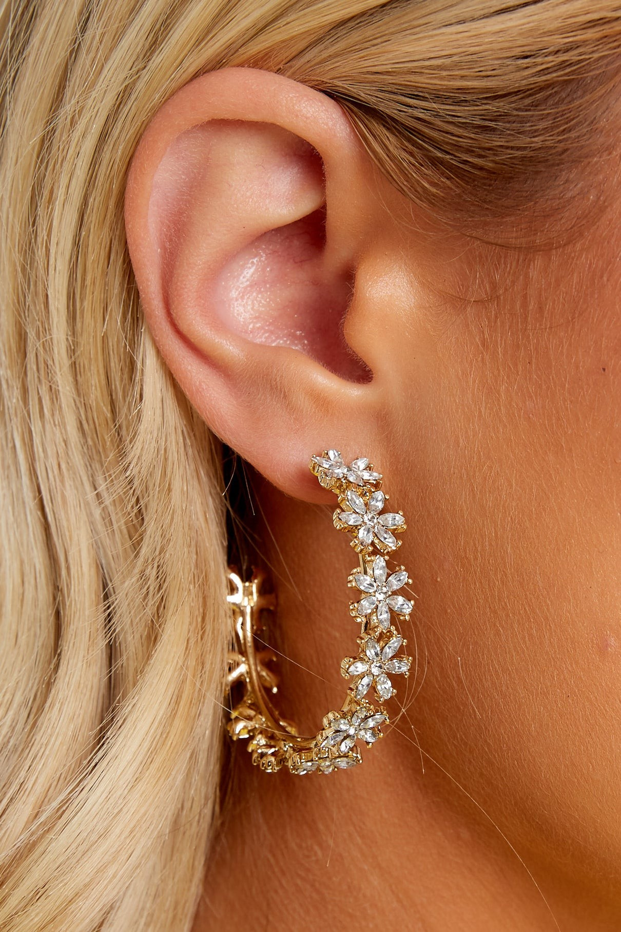Since Forever Gold Rhinestone Hoop Earrings Silver | Red Dress 