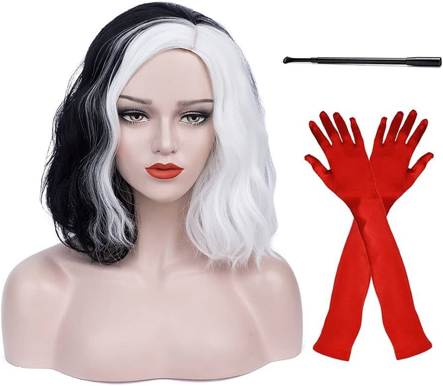 Ruina Wig for Cruella Deville Costume Women Cruella Deville Wig with Accessories Black and White ... | Amazon (US)