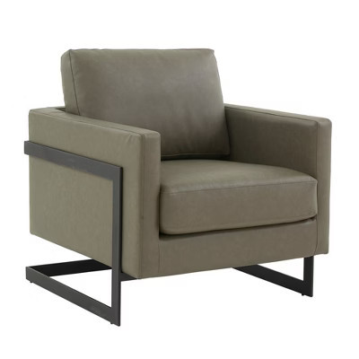 LeisureMod Lincoln Faux Leather Accent Chair with Black Steel Frame in Grey | Target