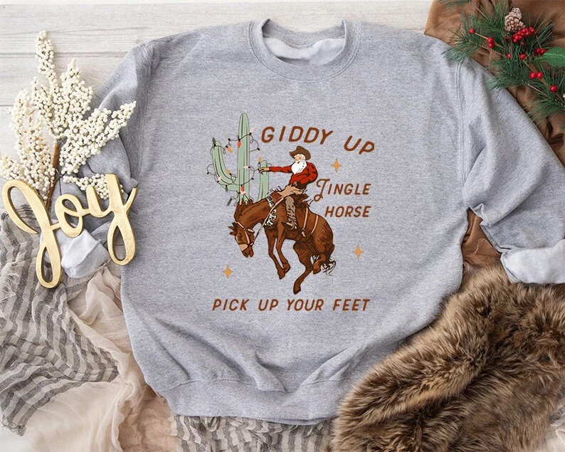 Giddy up Jingle Horse Pick up Your Feet Sweatshirt Retro - Etsy | Etsy (US)