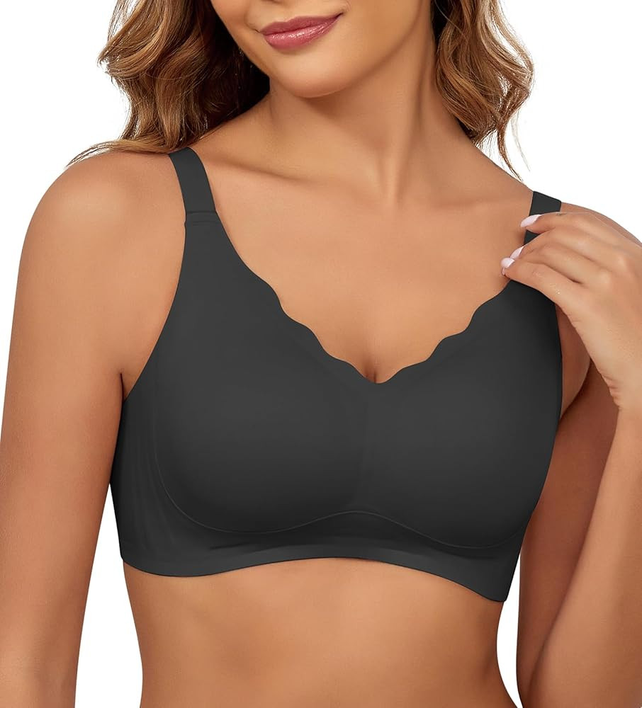 Women's Bras No Underwire Scalloped Push Up Bras Soft Wireless Comfort Bralettes Full Coverage Ev... | Amazon (US)