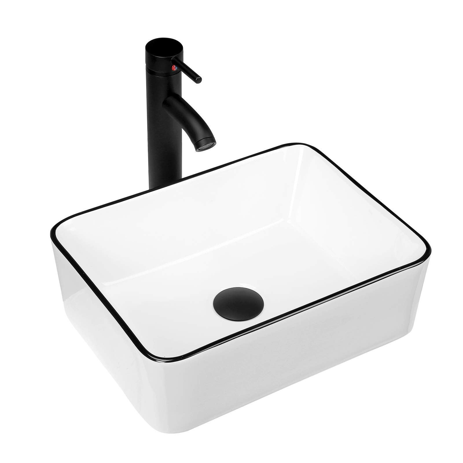 Ceramic Rectangular Bathroom Vessel Sink, 16'' x 12'' Above Counter Porcelain Small Sink with Fau... | Amazon (US)