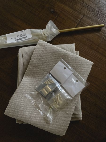 Cafe curtains (natural hairline striped linen) with brass rods and brackets 

#LTKHome