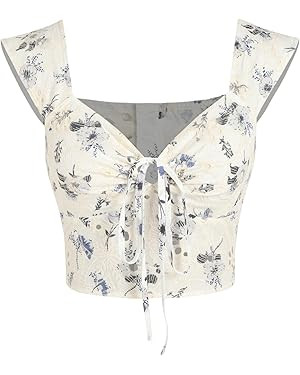 CIDER Floral Zipper Knotted Crop Top | Amazon (US)