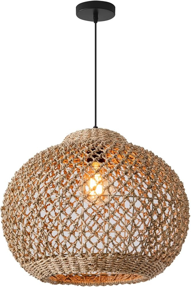 Teru Ji Kaikang Boho Hand Woven Rattan Pendant Light,Water Plants Rattan Chandelier 17" Wicker Co... | Amazon (US)