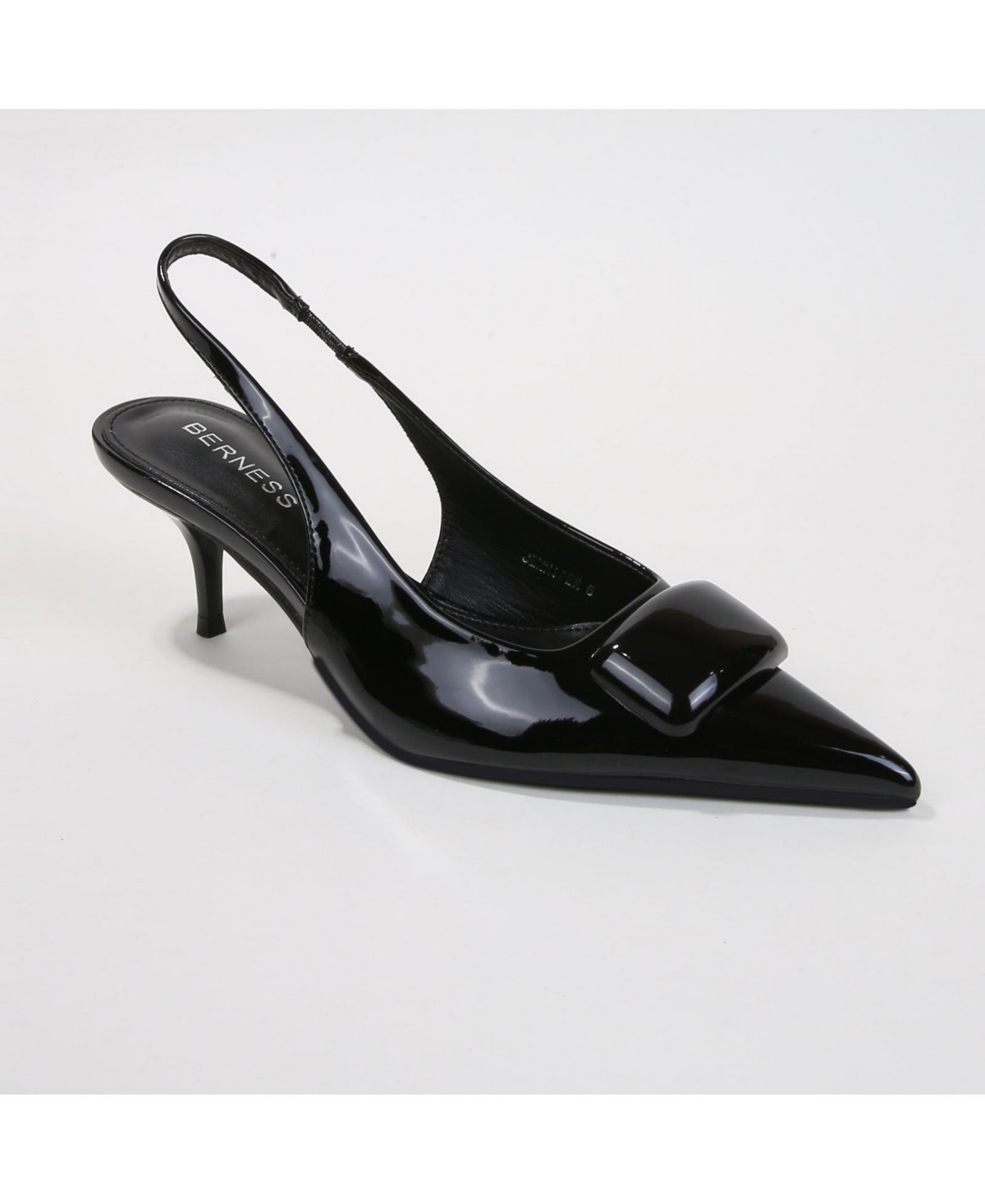 Berness Women's Jennifer Patent Slingback Kitten Heels with Geometric Embellishment - Black | Macy's
