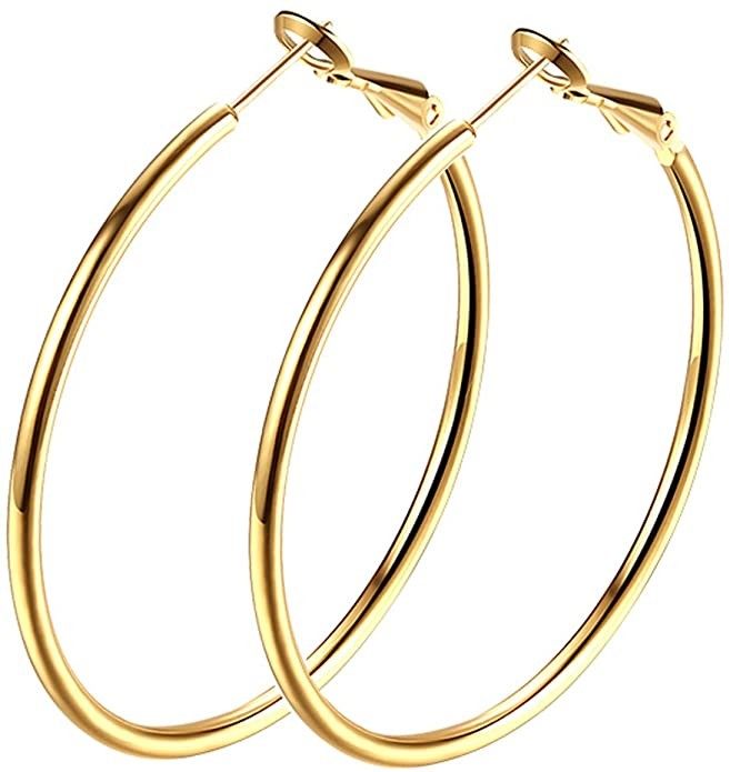 Hoop Earrings, 18K Gold Plated Rounded Hoops Earrings for Women | Amazon (US)