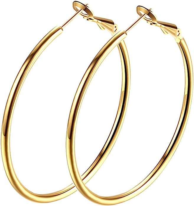 Hoop Earrings, 18K Gold Plated Rounded Hoops Earrings for Women | Amazon (US)