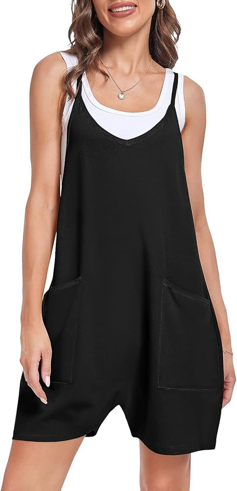 TARSE Women's Casual Baggy Rompers Sleeveless Loose Adjustable Spaghetti Strap Shorts Jumpsuit wi... | Amazon (US)