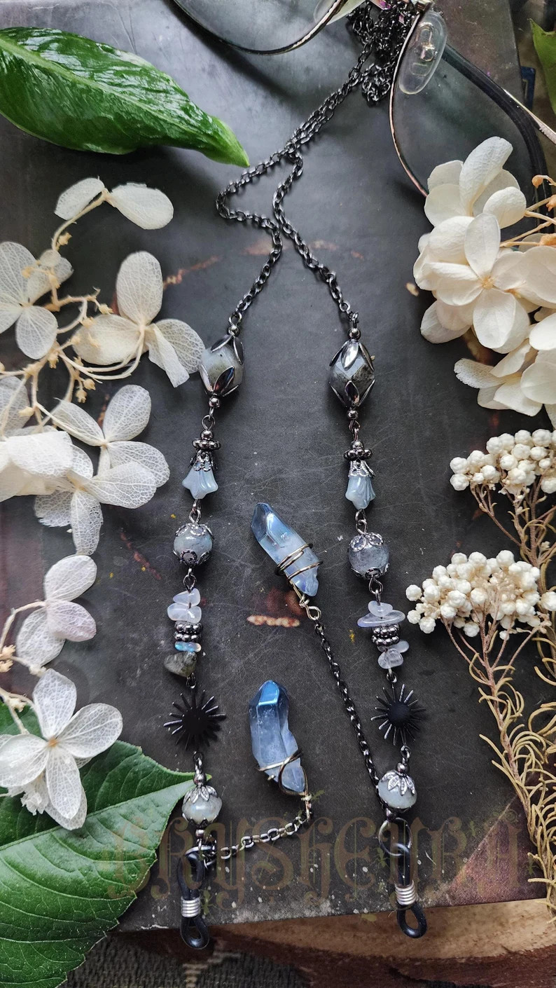Dark Elf Gunmetal Eyeglass Chain Czech Crystal Labradorite Beads Fantasy Jewelry Dark Witch Chain... | Etsy (US)