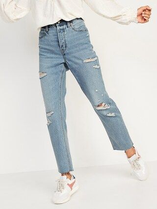 Extra High-Waisted Button-Fly Sky-Hi Straight Ripped Non-Stretch Jeans | Old Navy (US)