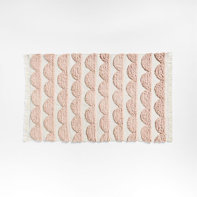 Oulu Kids Handwoven Pink and White Scallop Textured Kids Performance Rug with Fringe 5x8 + Review... | Crate & Barrel