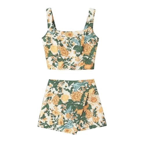 THLAI Women Two Piece Skirt Sets Floral Crop Top and Mini Skirt Sets Summer 2025 Vacation Outfits... | Amazon (US)