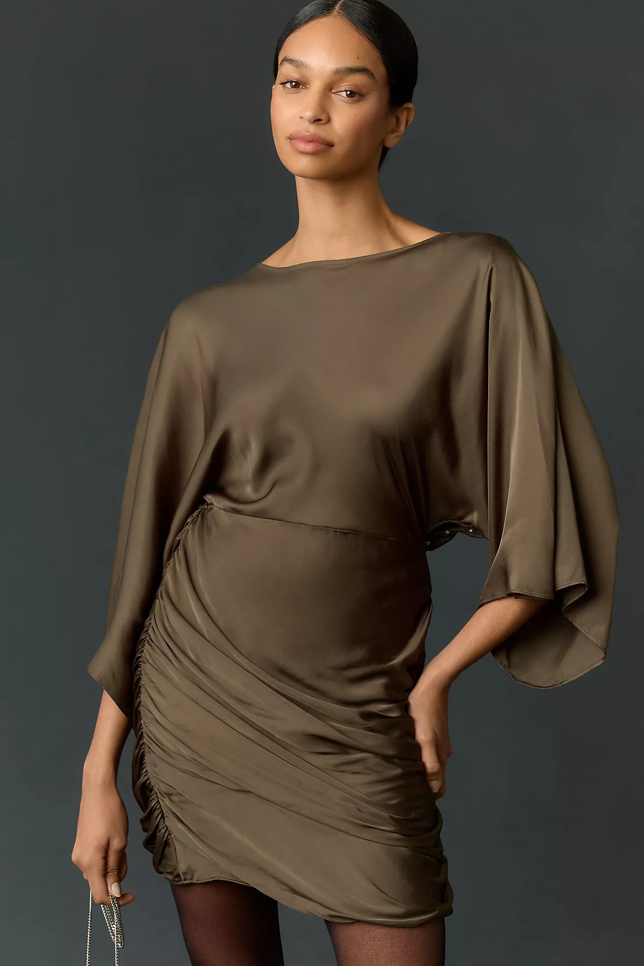 By Anthropologie Satin Ruched Mini Dress | Anthropologie (US)