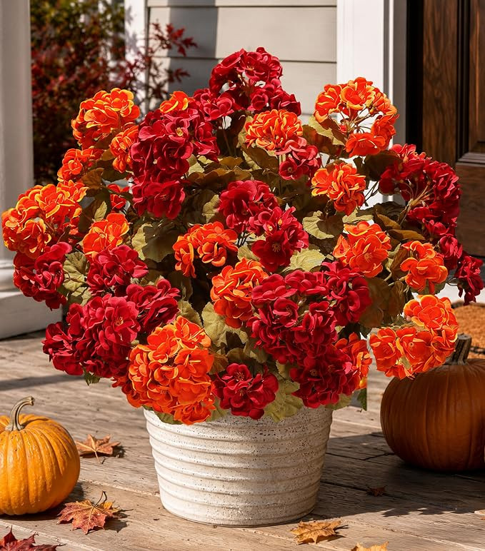 Fake Geraniums Artificial Flowers for Outdoors Fall Autumn Decoration, 6 Bundles Silk Geraniums L... | Amazon (US)