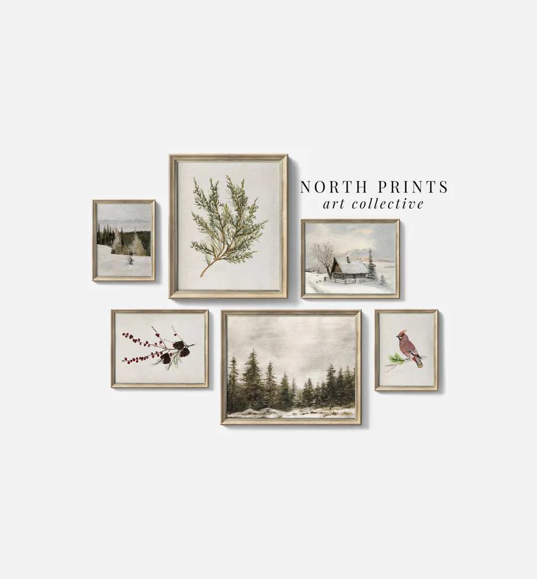 PRINTABLE Vintage Christmas Art Winter Gallery Wall SET of Six Country Farmhouse Prints North Pri... | Etsy (US)