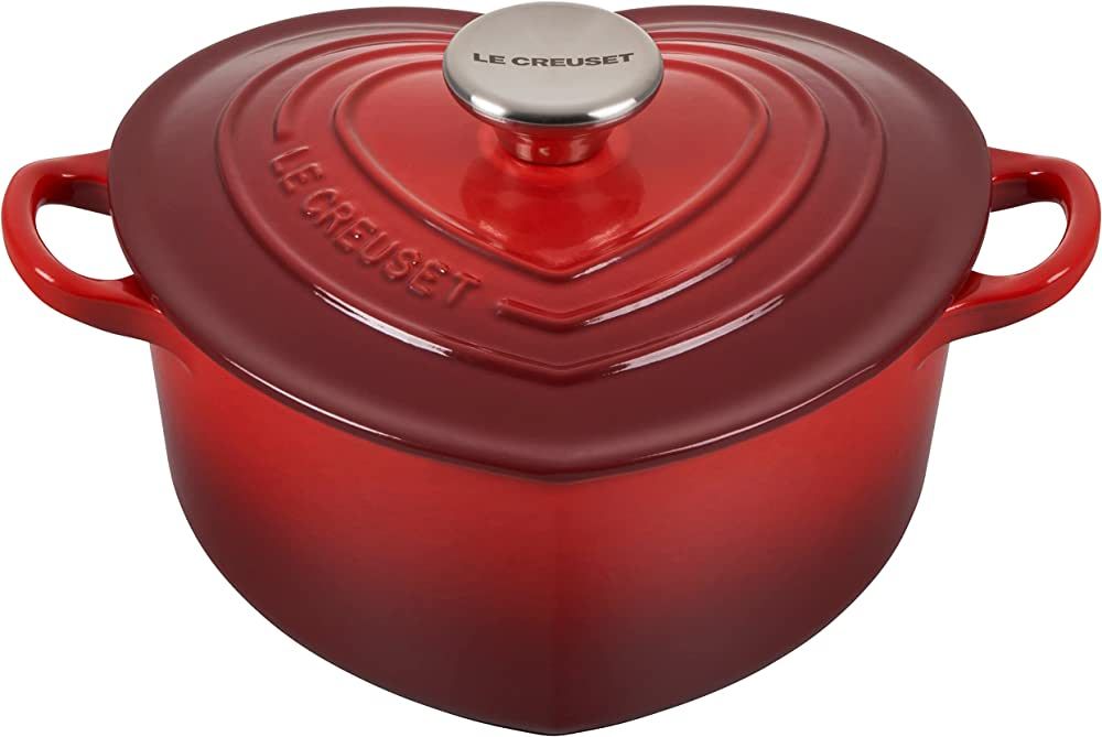 Le Creuset Signature Enameled Cast Iron Figural Heart Cocotte, 2 Quart, Cerise with Stainless Ste... | Amazon (US)