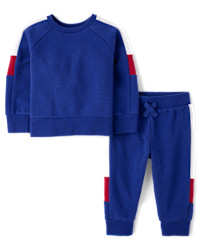 Baby And Toddler Boys Colorblock Premium Fleece 2-Piece Outfit Set - blue | The Children's Place