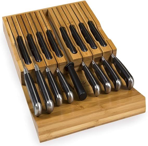 In-Drawer Bamboo Knife Block Holds 16 Knives (Not Included) Without Pointing Up PLUS a Slot for y... | Amazon (US)