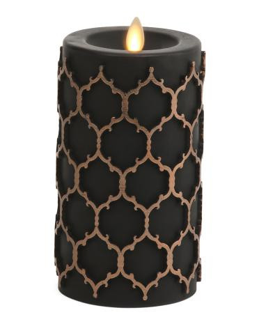 Embossed Fretwork Flameless Candle Pillar | TJ Maxx