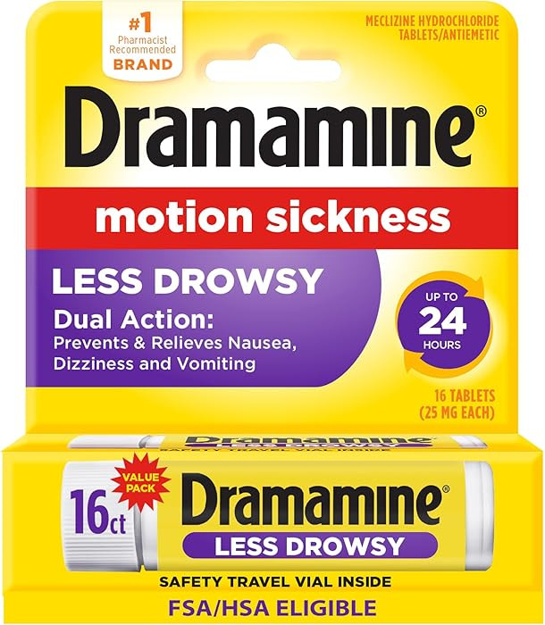 Dramamine Motion Sickness Less Drowsy, for Nausea Relief During Travel, 16 Count | Amazon (US)