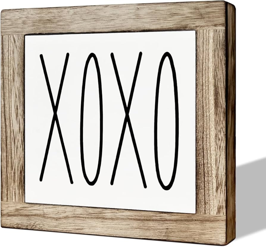 XOXO Sign, Wooden Box Signs for Home Decor, Decorative Wooden Table Sign, Farmhouse Decor, Rustic... | Amazon (US)