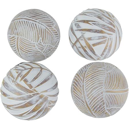 PD Home Set of 2 Carved Medallion Decorative Wood Balls with White Accents | Amazon (US)