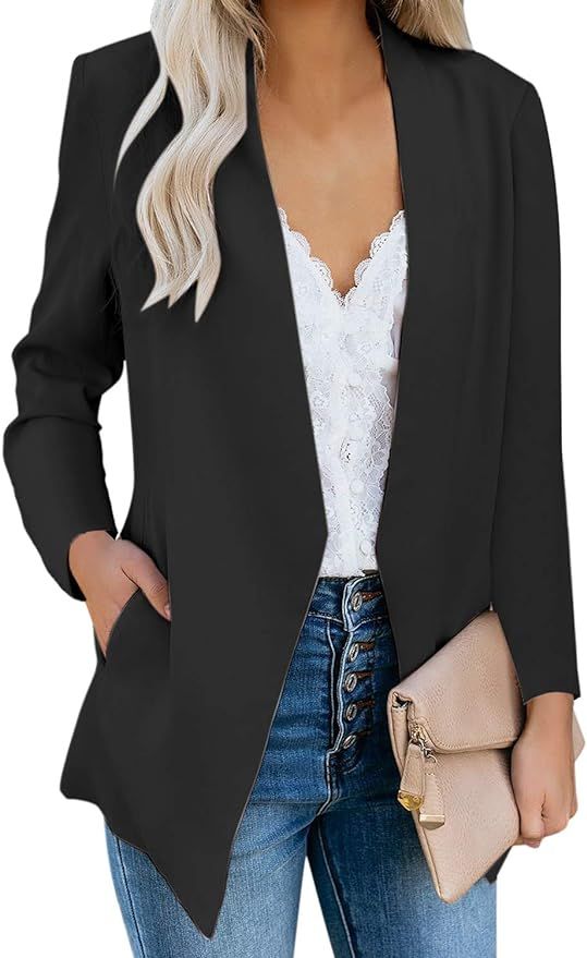 GRAPENT Women's Open Front Business Casual Pocket Work Office Blazer Jacket Suit | Amazon (US)