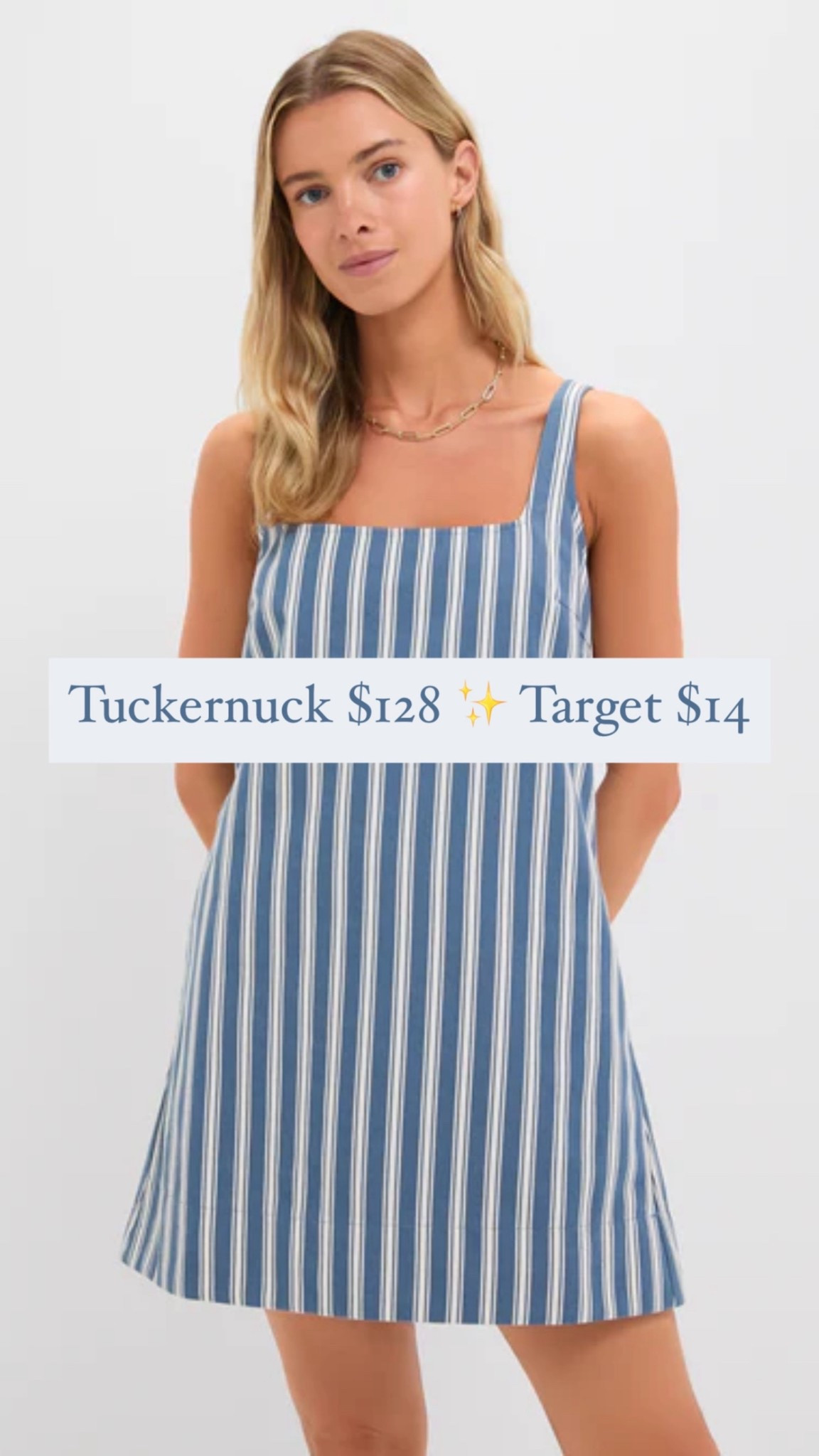 Tuckernuck $128 
Similar stripe shift dress at Target: $20

Classic style timeless style striped dress shift dress mini dress the good state Lauren England designer look for less high-end look for less target target style target fashion Tuckernuck , tuckernucking, blue dress, summer dress, summer fashion, wedding guest dress beach dress vacation outfit, Italian, summer farmers market wedding guest, Fourth of July country concert#LTKSummerEdit

#LTKSaleAlert #LTKStyleTip #LTKFindsUnder50