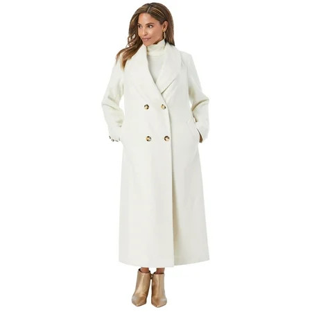 Jessica London Women's Plus Size Long Shawl Collar Coat Wool Winter Double Breasted Coat | Walmart (US)