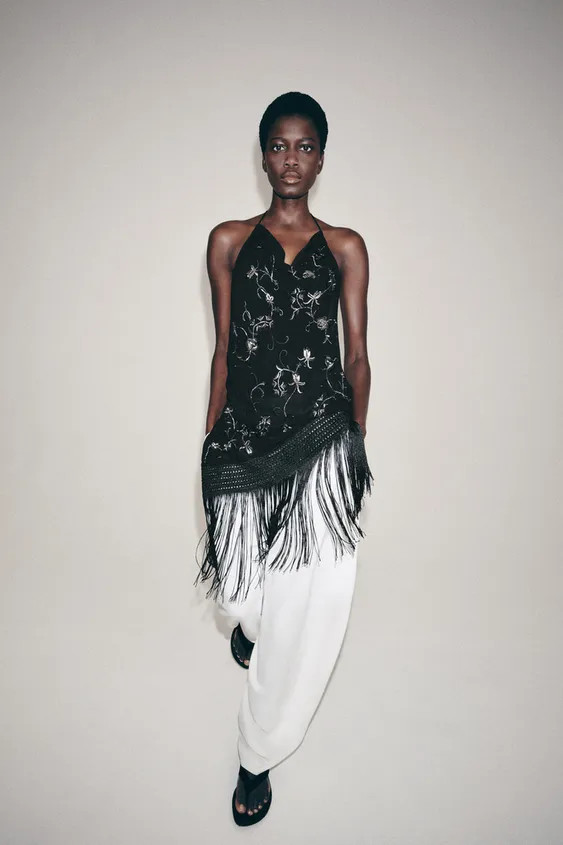 ZW COLLECTION EMBROIDERED FRINGE TOP | Zara US