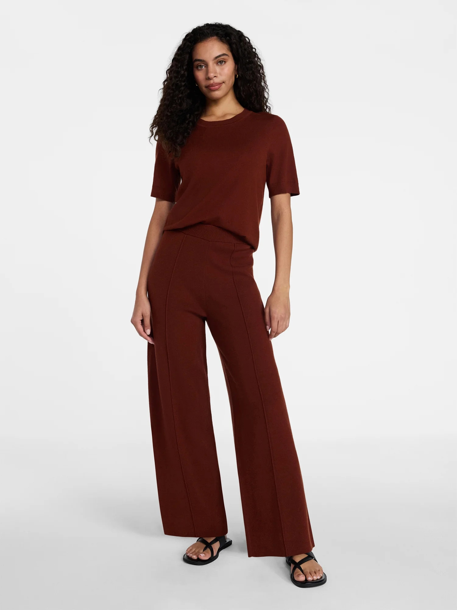 Time and Tru Women's and Women’s Plus Short Sleeve Sweater and Pants Set, 2-Piece, Sizes XS-4X | Walmart (US)