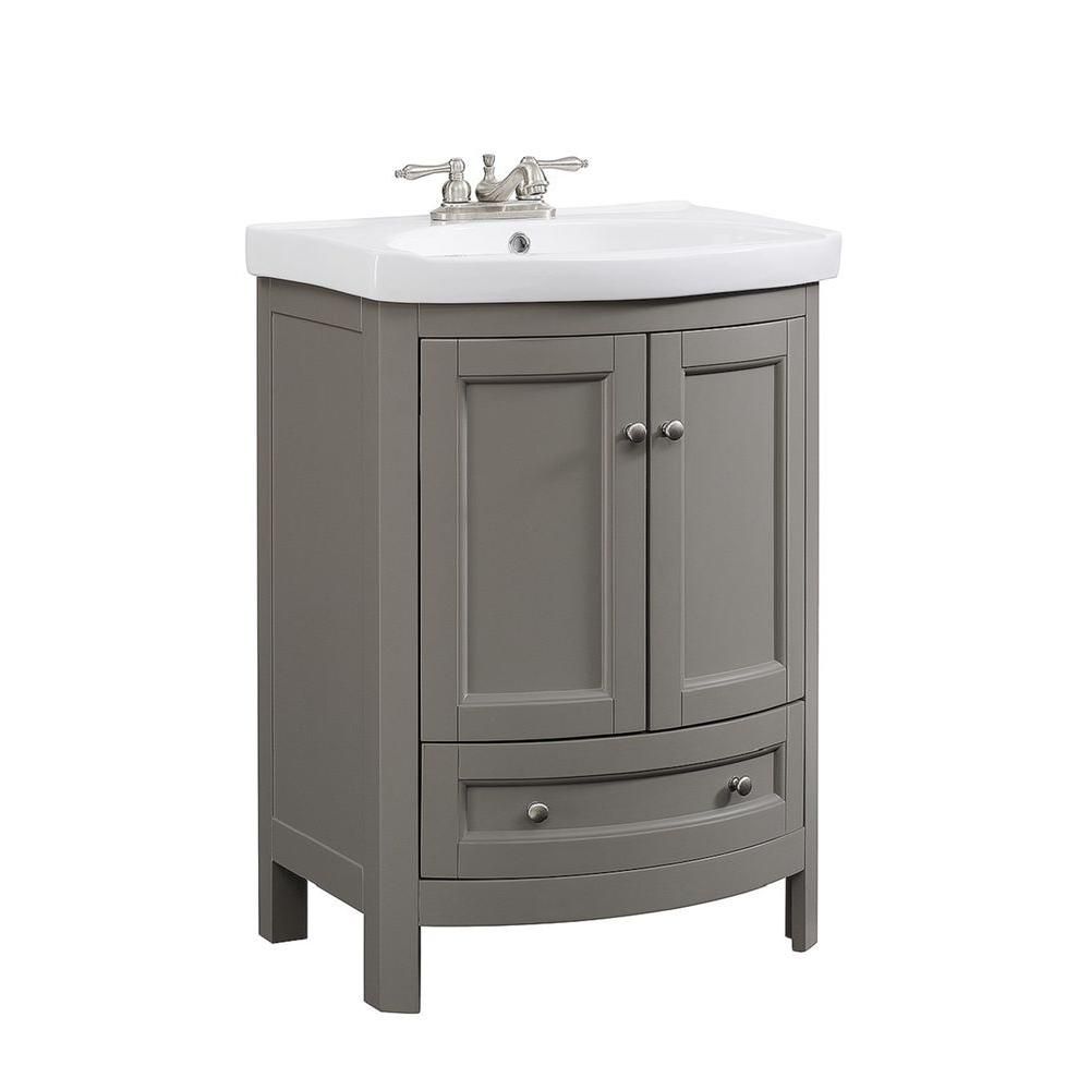 Runfine 24 in. W x 18 in. D x 34 in. Wood Gray Vanity with White Vitreous China Vanity Top and Ba... | The Home Depot