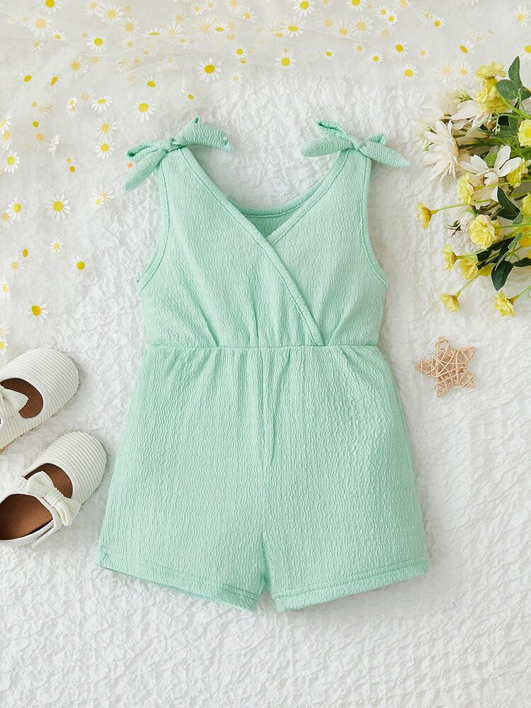 Baby Knot Shoulder Overlap Collar Romper | SHEIN