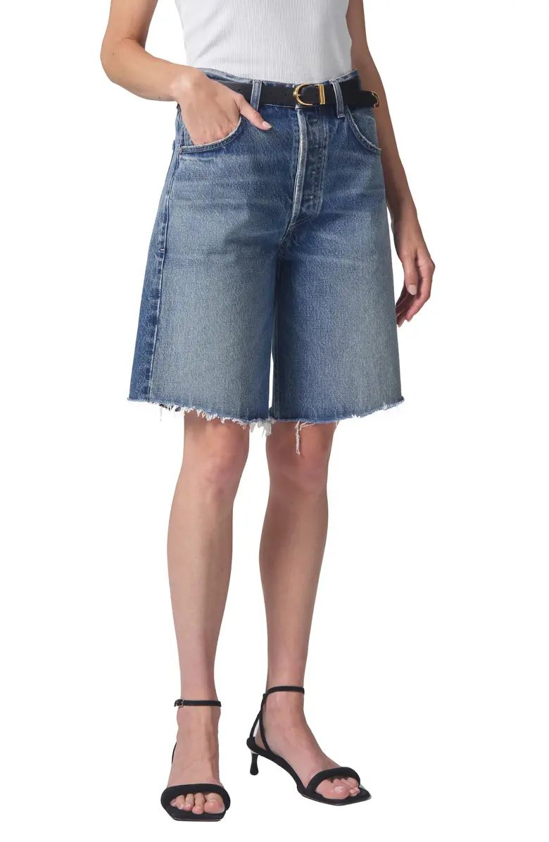 Citizens of Humanity Ayla Frayed High Waist Baggy Long Denim Shorts | Nordstrom | Nordstrom