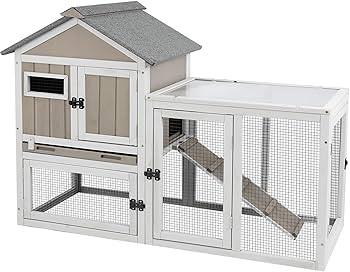 48" L Rabbit Hutch Indoor and Outdoor 2-Story Rabbit Cage with Pull Out Tray,Fir Wood Pet House w... | Amazon (US)