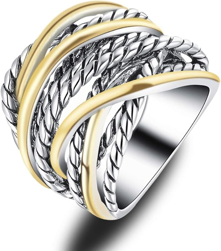 Mytys Silver Gold Cable Band Ring 2 Tone Crisscross Intertwined Chunky Cocktail Rings Unisex Couple  | Amazon (US)