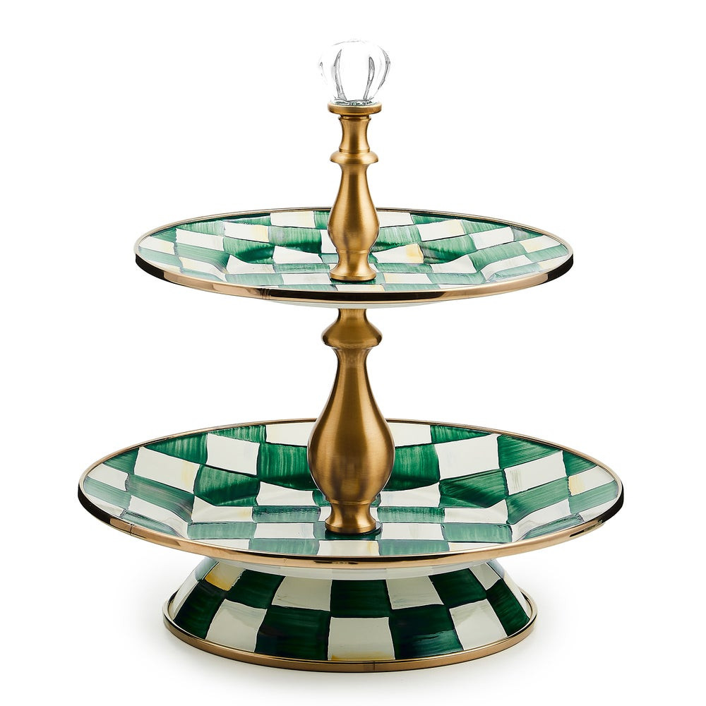 Emerald Check Two Tier Sweet Stand | MacKenzie-Childs