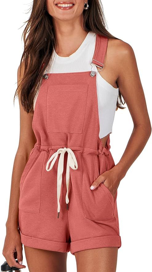 ANRABESS Women's Casual Shortalls Summer Stretchy Bib Overall Shorts Adjustable Strap Drawstring ... | Amazon (US)