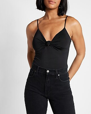 Compression Body Contour Silky Knotted Front Thong Bodysuit With Removable Cups | Express