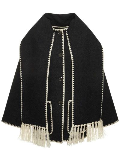 Bestickte Jacke aus Wollmischgewebe mit Schal | Luisaviaroma