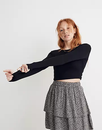 Fine Ribbed Supercrop Crewneck Long-Sleeve Tee | Madewell