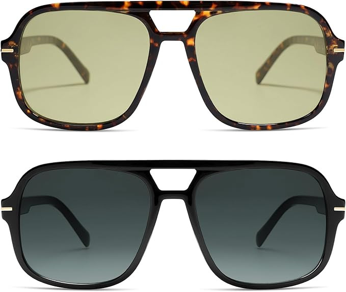 Retro Trendy Square Aviator Sunglasses Womens Mens 70s Classic Vintage Oversized Sun Glasses AR82... | Amazon (US)