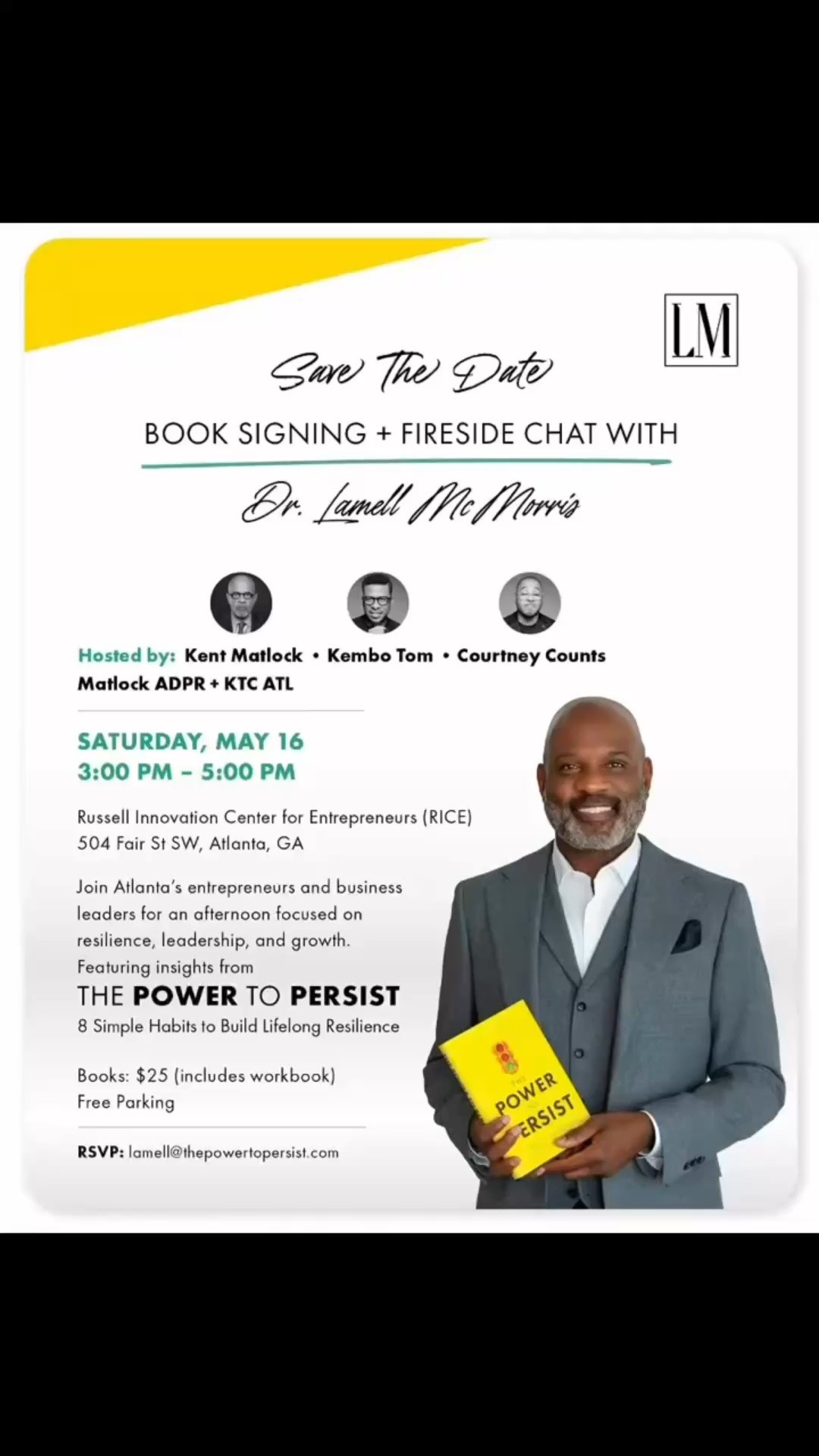 Hey Beautiful, what are you doing this Saturday? Dr. Lamell McMorris is returning to Atlanta for a Book Signing & Fireside Chat on Saturday, May 16th from 3PM - 5PM at the RICE Center. Come and meet the successful entrepreneur and Civil Rights Strategist as he gives insights from his USA Today Best Selling Book - “8 Simple Habits to Build Lifelong Resilience!”

#LTKdayinmylife #LTKselfcare