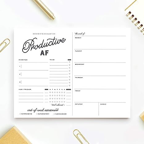 Bliss Collections Productive AF Weekly Planner with 50 Undated 8.5 x 11 Tear-Off Sheets - Weekly ... | Amazon (US)