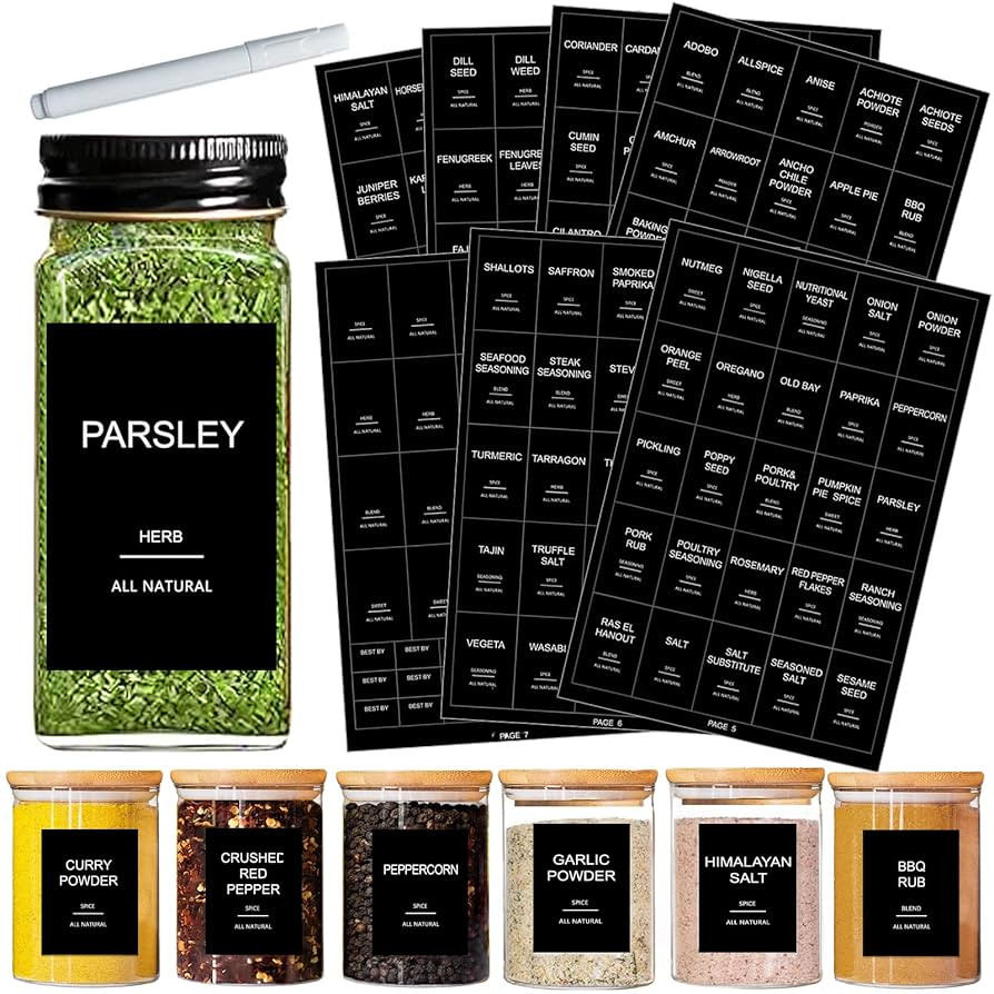 191 Spice Jar Labels Preprinted Minimalist Stickers - Matte Black Waterproof Label - Fit Round or... | Amazon (US)