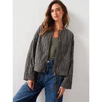 Mango Quilted Bomber Jacket - Grey | Very (UK)