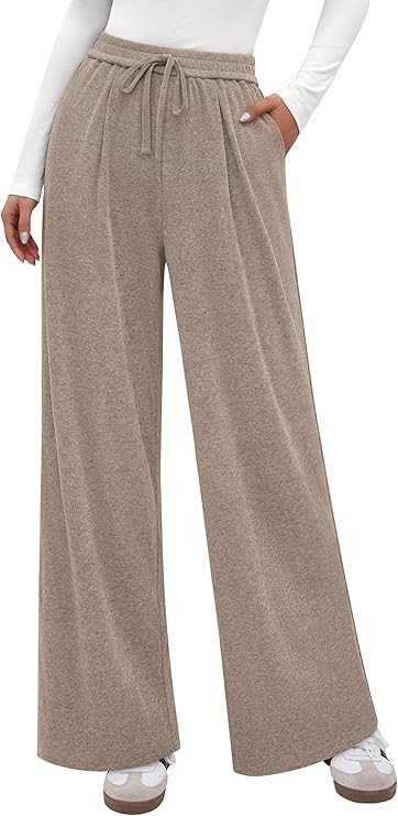 PRETTYGARDEN Women's Wide Leg Pants 2026 Fall Clothes Elastic High Waisted Knit Lounge Palazzo Pa... | Amazon (US)