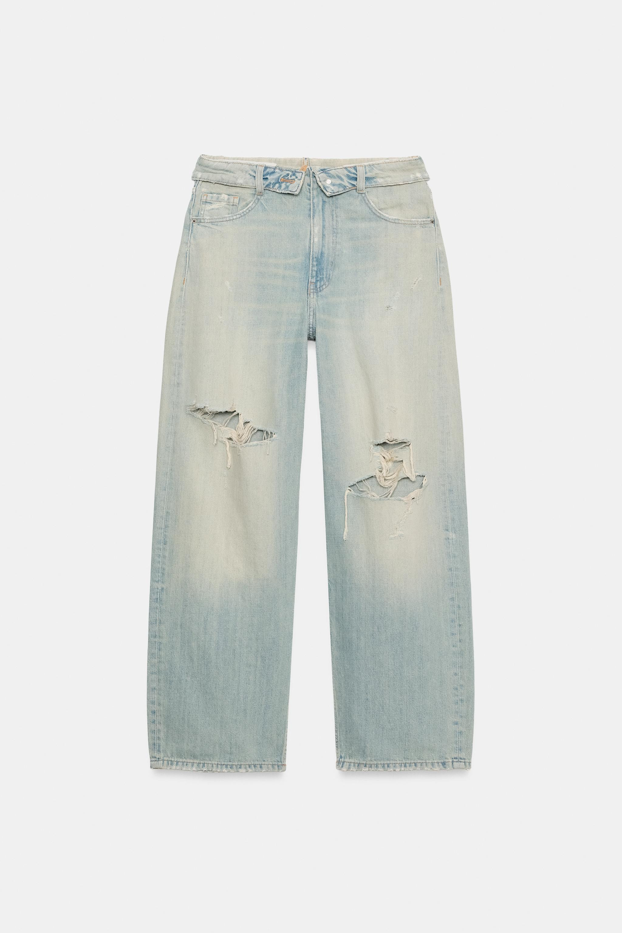 TRF MID-WAIST FOLDED WAISTBAND RIPPED JEANS | Zara DE